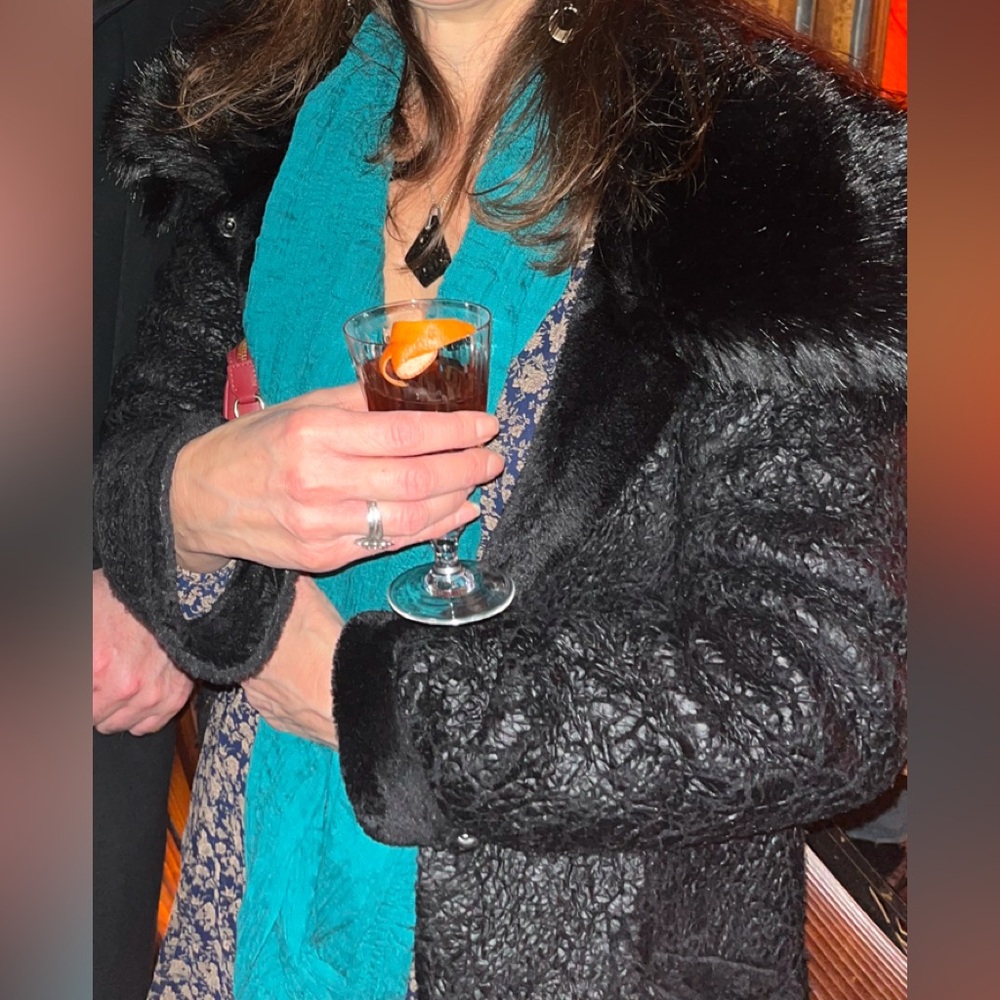 Guess ‘crackle’ coat with faux fur collar